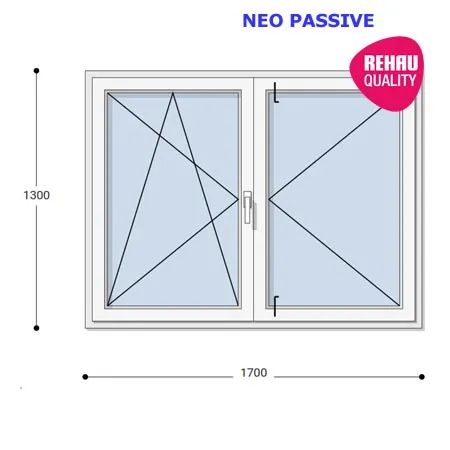 170x130 Műanyag ablak, Középen Felnyíló, Bukó/Nyíló+Nyíló, Neo Passive Rehau