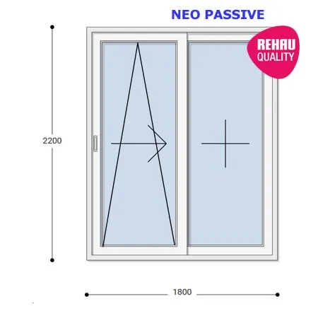 180x220 Műanyag erkélyajtó, Kétszárnyú, Toló+Fix, Neo Passive Rehau