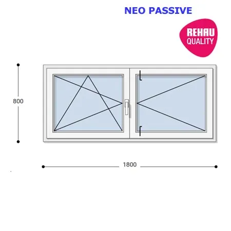180x80 Műanyag ablak, Középen Felnyíló, Bukó/Nyíló+Nyíló, Neo Passive Rehau