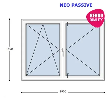 190x140 Műanyag ablak, Középen Felnyíló, Bukó/Nyíló+Nyíló, Neo Passive Rehau