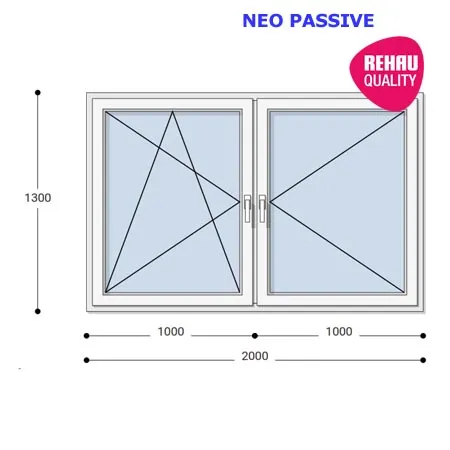 200x130 Műanyag ablak, Kétszárnyú, Bukó/Nyíló+Nyíló, Neo Passive Rehau