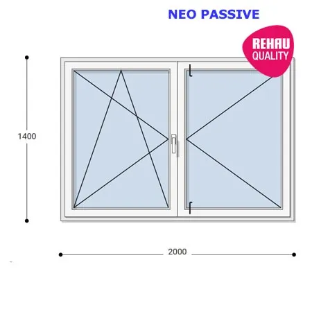 200x140 Műanyag ablak, Középen Felnyíló, Bukó/Nyíló+Nyíló, Neo Passive Rehau