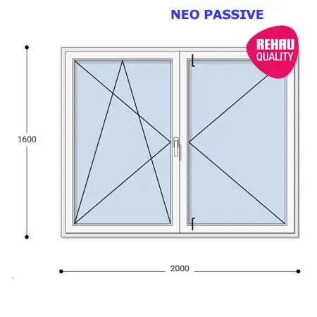 200x160 Műanyag ablak, Középen Felnyíló, Bukó/Nyíló+Nyíló, Neo Passive Rehau