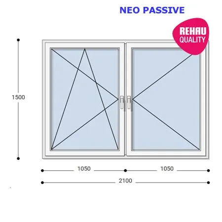 210x150 Műanyag ablak, Kétszárnyú, Bukó/Nyíló+Nyíló, Neo Passive Rehau