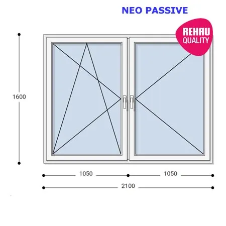 210x160 Műanyag ablak, Kétszárnyú, Bukó/Nyíló+Nyíló, Neo Passive Rehau