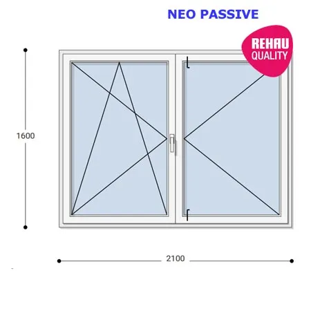 210x160 Műanyag ablak, Középen Felnyíló, Bukó/Nyíló+Nyíló, Neo Passive Rehau