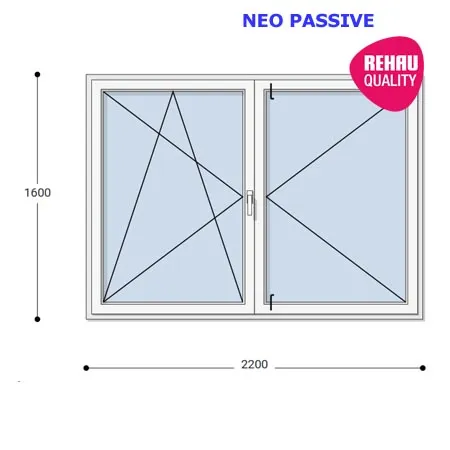 220x160 Műanyag ablak, Középen Felnyíló, Bukó/Nyíló+Nyíló, Neo Passive Rehau