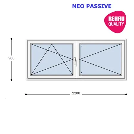 220x90 Műanyag ablak, Középen Felnyíló, Bukó/Nyíló+Nyíló, Neo Passive Rehau