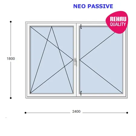 240x180 Műanyag ablak, Középen Felnyíló, Bukó/Nyíló+Nyíló, Neo Passive Rehau