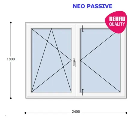240x180 Műanyag erkélyajtó, Kétszárnyú, Bukó/Nyíló+Nyíló, Neo Passive Rehau