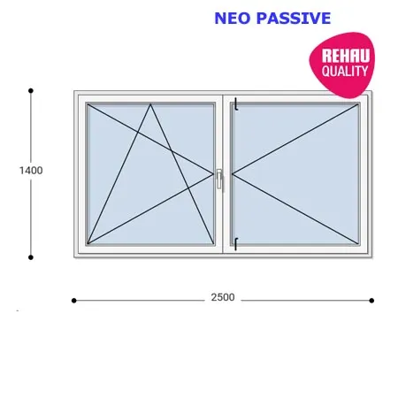 250x140 Műanyag ablak, Középen Felnyíló, Bukó/Nyíló+Nyíló, Neo Passive Rehau