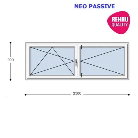 250x90 Műanyag ablak, Középen Felnyíló, Bukó/Nyíló+Nyíló, Neo Passive Rehau