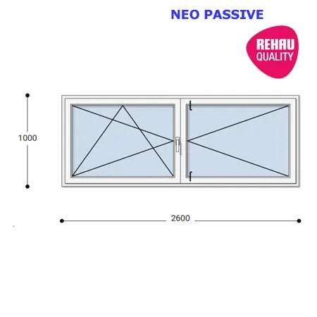 260x100 Műanyag ablak, Középen Felnyíló, Bukó/Nyíló+Nyíló, Neo Passive Rehau