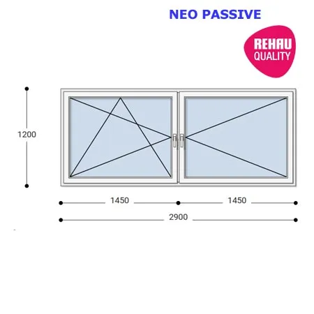 290x120 Műanyag ablak, Kétszárnyú, Bukó/Nyíló+Nyíló, Neo Passive Rehau