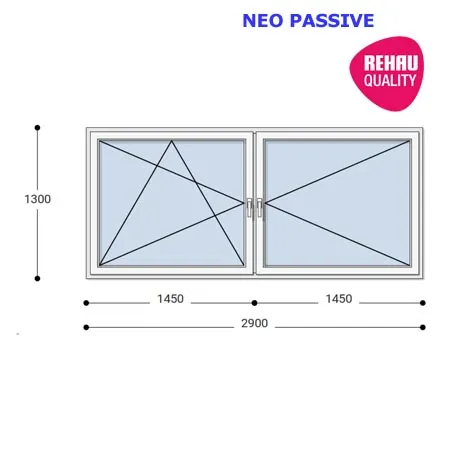 290x130 Műanyag ablak, Kétszárnyú, Bukó/Nyíló+Nyíló, Neo Passive Rehau
