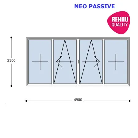 490x230 Toló Erkélyajtó, Középről Nyíló, Toló-Bukó Teraszajtó, Neo Passive Rehau