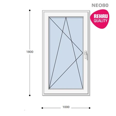 100x180 Műanyag erkélyajtó, Egyszárnyú, Bukó/Nyíló, Neo80 Rehau