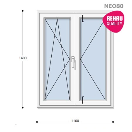 110x140 Műanyag ablak, Középen Felnyíló, Bukó/Nyíló+Nyíló, Neo80 Rehau