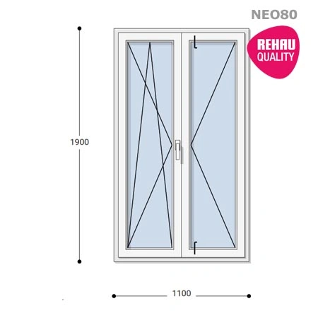 110x190 Műanyag ablak, Középen Felnyíló, Bukó/Nyíló+Nyíló, Neo80 Rehau