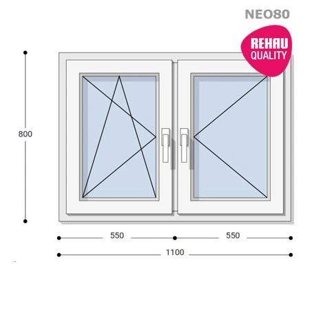 110x80 Műanyag ablak, Kétszárnyú, Bukó/Nyíló+Nyíló, Neo80 Rehau
