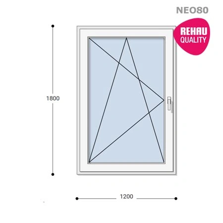 120x180 Műanyag erkélyajtó, Egyszárnyú, Bukó/Nyíló, Neo80 Rehau