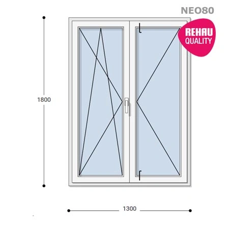 130x180 Műanyag ablak, Középen Felnyíló, Bukó/Nyíló+Nyíló, Neo80 Rehau