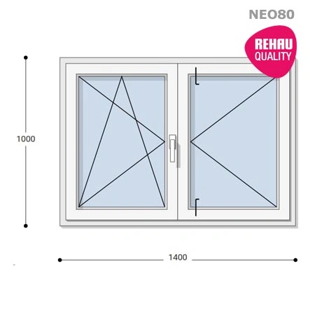 140x100 Műanyag ablak, Középen Felnyíló, Bukó/Nyíló+Nyíló, Neo80 Rehau