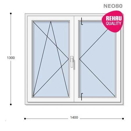 140x130 Műanyag ablak, Középen Felnyíló, Bukó/Nyíló+Nyíló, Neo80 Rehau