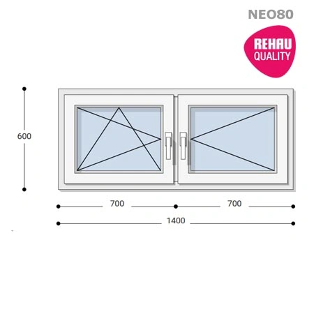 140x60 Műanyag ablak, Kétszárnyú, Bukó/Nyíló+Nyíló, Neo80 Rehau