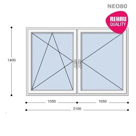 210x140 Műanyag ablak, Kétszárnyú, Bukó/Nyíló+Nyíló, Neo80 Rehau