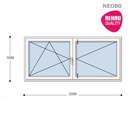 220x100 Műanyag ablak, Középen Felnyíló, Bukó/Nyíló+Nyíló, Neo80 Rehau