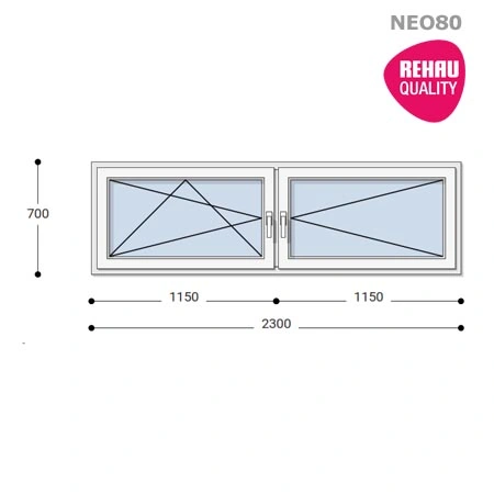 230x70 Műanyag ablak, Kétszárnyú, Bukó/Nyíló+Nyíló, Neo80 Rehau