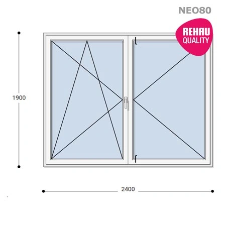 240x190 Műanyag ablak, Középen Felnyíló, Bukó/Nyíló+Nyíló, Neo80 Rehau