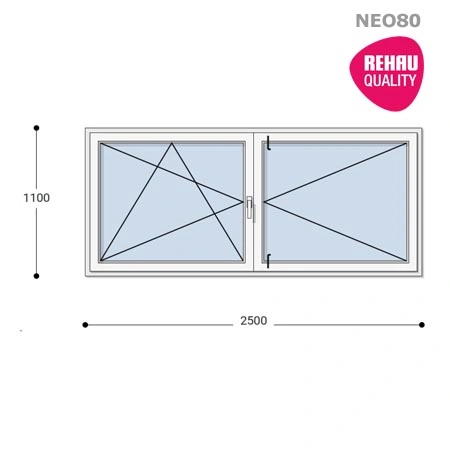 250x110 Műanyag ablak, Középen Felnyíló, Bukó/Nyíló+Nyíló, Neo80 Rehau