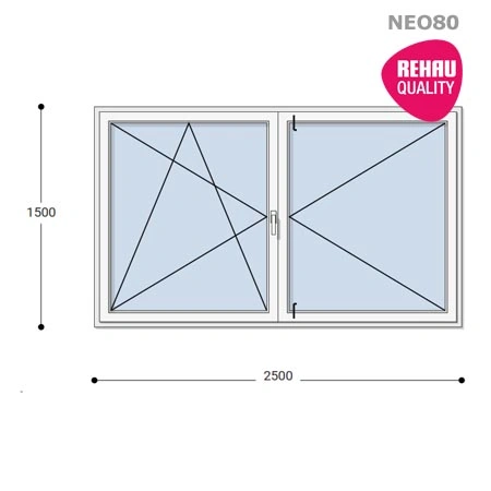 250x150 Műanyag ablak, Középen Felnyíló, Bukó/Nyíló+Nyíló, Neo80 Rehau