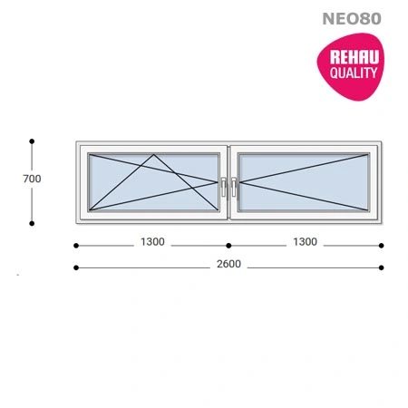 260x70 Műanyag ablak, Kétszárnyú, Bukó/Nyíló+Nyíló, Neo80 Rehau
