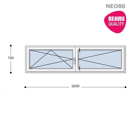 260x70 Műanyag ablak, Középen Felnyíló, Bukó/Nyíló+Nyíló, Neo80 Rehau