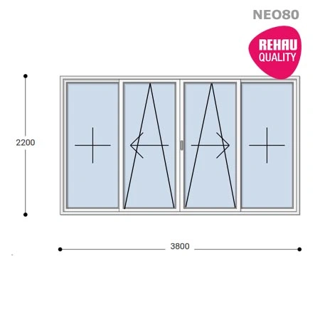 380x220 Toló Erkélyajtó, Középről Nyíló, Toló-Bukó Teraszajtó, Neo80 Rehau