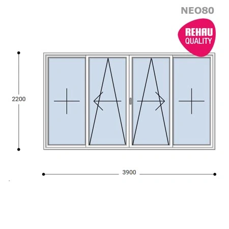 390x220 Toló Erkélyajtó, Középről Nyíló, Toló-Bukó Teraszajtó, Neo80 Rehau