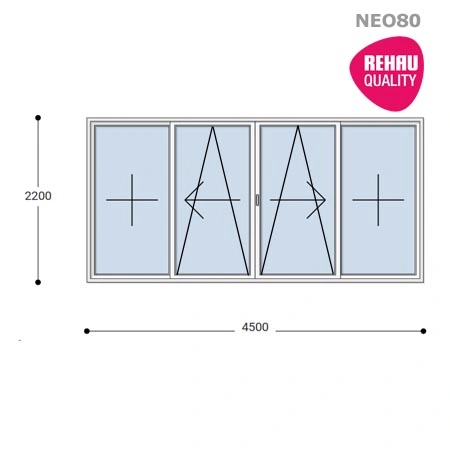 450x220 Toló Erkélyajtó, Középről Nyíló, Toló-Bukó Teraszajtó, Neo80 Rehau