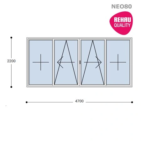 470x220 Toló Erkélyajtó, Középről Nyíló, Toló-Bukó Teraszajtó, Neo80 Rehau