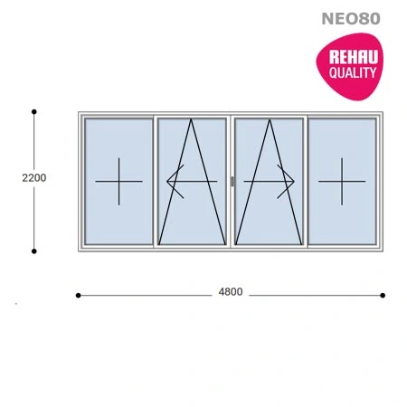 480x220 Toló Erkélyajtó, Középről Nyíló, Toló-Bukó Teraszajtó, Neo80 Rehau