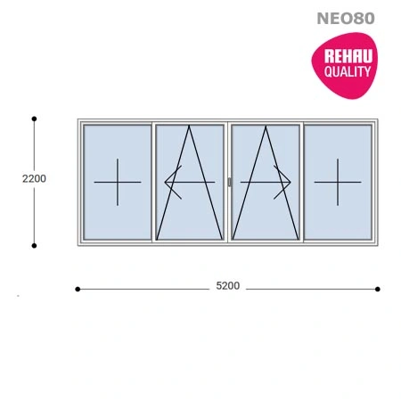 520x220 Toló Erkélyajtó, Középről Nyíló, Toló-Bukó Teraszajtó, Neo80 Rehau