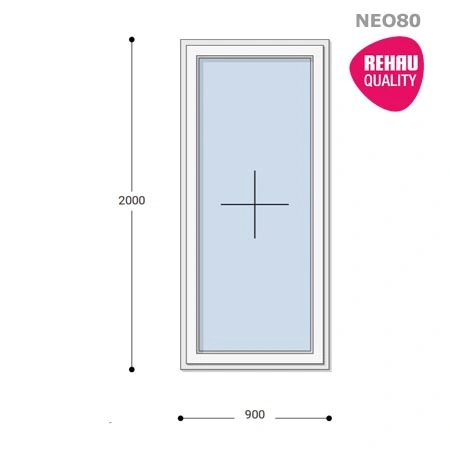 90x200 Műanyag ablak, Egyszárnyú, Fix Ablakszárnyban, Neo80 Rehau